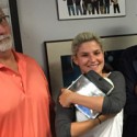 Comedian Carly Aquilino in studio